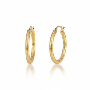 10K Gold Diamond-Cut Tube Hoop Earrings