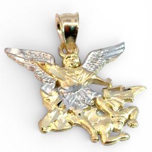 10K Two-Tone Gold Saint Michael the Archangel Pendant (San Miguel Arcángel)