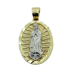 10K Two-Tone Gold Our Lady of Guadalupe Oval Medallion Pendant