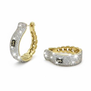 Monaco Chain 10K Gold Iced Out Pavé Hoop Earrings with Cuban Link Detail
