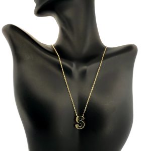 14K Gold Large Initial Letter S Necklace – 18 in