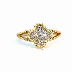 14K Gold 0.13 ctw Diamond Clover Ring – Size 7.25