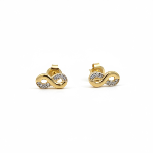 10K Gold Half Pave Infinity Stud Earrings with Cubic Zirconia
