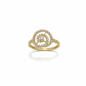 14K Gold Double Circle Halo Ring with Cubic Zirconia – Size 5.5