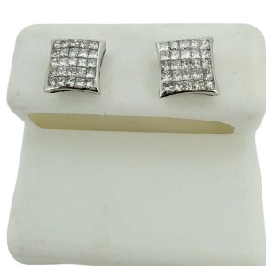 14K White Gold 0.79 ctw Princess-Cut Diamond Square Stud Earrings