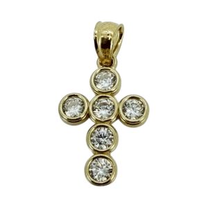 10K Gold Bezel-Set CZ Cross Pendant