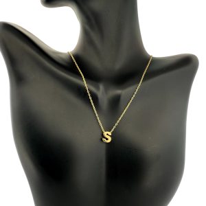 14K Gold Initial Letter S Necklace – 18 in