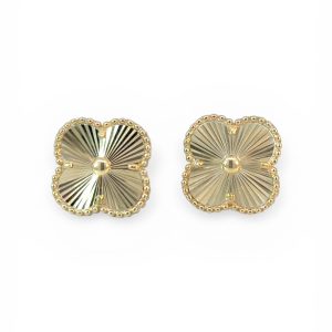10K Gold Four-Leaf Clover Stud Earrings – Sunburst Design