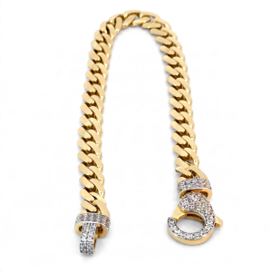 14K Gold Hollow Miami Cuban Link Bracelet with Cubic Zirconia Lobster Clasp – 7.5", 6 mm