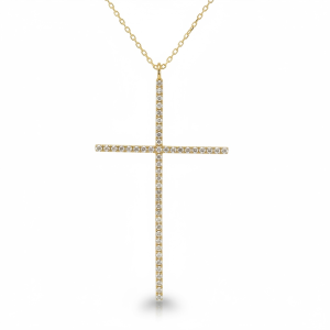 14K Gold Cubic Zirconia Cross Necklace – 16 in