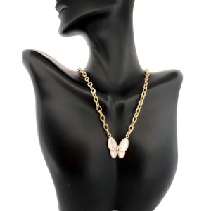14K Gold White Butterfly Choker Necklace – Oval Link Chain – 17 in – 9.3 g