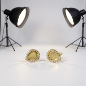 14K Gold Teardrop Halo Stud Earrings with Cubic Zirconia