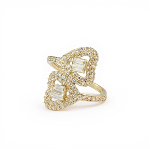 10K Gold Freeform Bypass Ring with Baguette & Pavé Cubic Zirconia – Size 7
