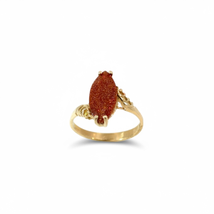 14K Gold Marquise Goldstone Venturina Ring with Filigree Setting - Size 7.5