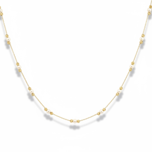 14K Gold Simulated Pearl & Bead Station Necklace – 16 in
