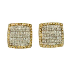 14K Gold 0.93 ctw Baguette Diamond Square Cushion Halo Stud Earrings