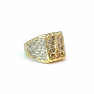 10K Gold Men's Iced Out Saint Lazarus Signet Ring (San Lázaro) with Cubic Zirconia – Size 11