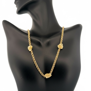 10K Gold Chinese Link Chain with Rose Stations – 18 in, 3.3 mm