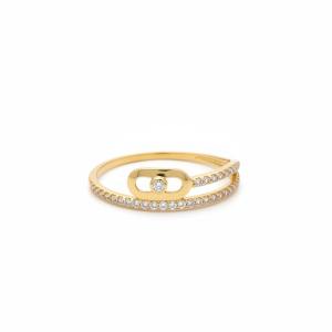 10K Gold Dainty Double Band Ring with Open Oval & Cubic Zirconia – Size 8