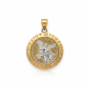 10K Two-Tone Gold San Miguel Arcangel Saint Michael Medal Pendant