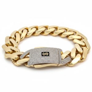 10K Gold Hollow Monaco Cuban Bracelet – Iced Box Clasp – 9 in, 17 mm – 29.5 g