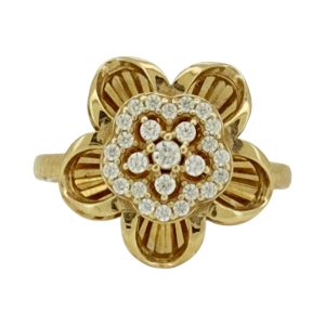 14K Gold CZ Flower Cocktail Ring – Size 8.25