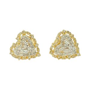 14K Gold 0.43 ctw Baguette Diamond Heart Halo Stud Earrings