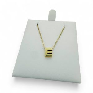 14K Gold Block Initial Letter E Necklace – 18 in