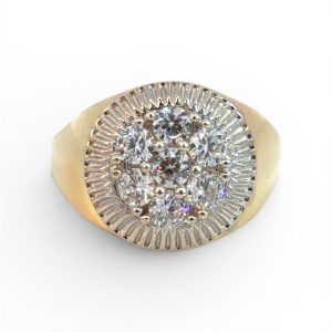 14K Gold Men's Cluster Signet Ring with Cubic Zirconia – Size 10