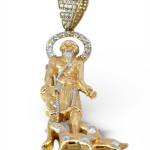 10K Gold 3D Saint Lazarus Pendant (San Lázaro) with Cubic Zirconia Halo – 7.3 g