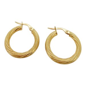 10K Gold Multi-Strand Beaded Twist Hoop Earrings