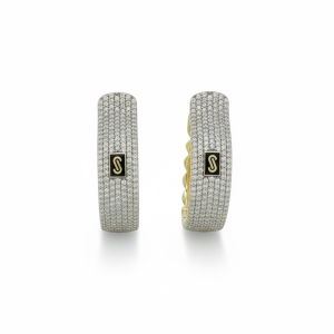 Monaco Chain 10K Gold Iced Out Pavé Hoop Earrings with Cuban Link Detail – Large