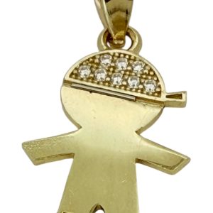 14K Gold CZ Boy with Cap Charm Pendant