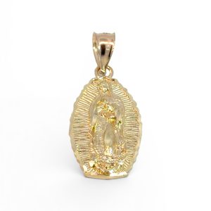 10K Gold Virgen de Guadalupe Oval Medal Pendant (Our Lady of Guadalupe)