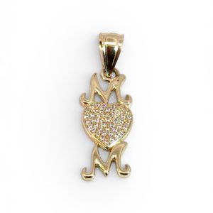 14K Gold MOM Heart Pendant – Diamond-Cut