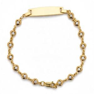 14K Gold Kids Heart ID Bracelet with Cubic Zirconia – 6.5", 4.3 mm