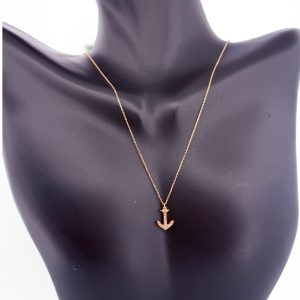 14K Gold Diamond Anchor Pendant Necklace – 18 in