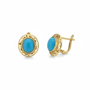 14K Gold Greek Key Turquoise Earrings
